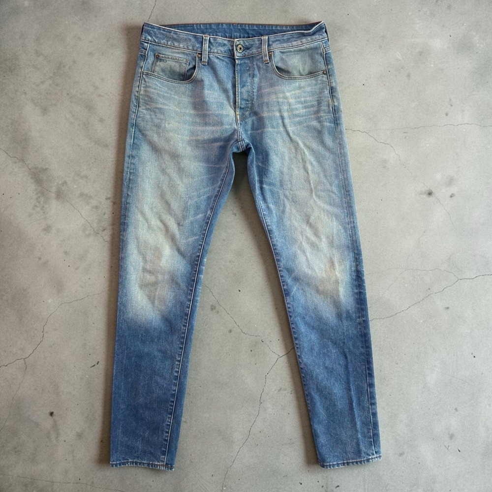 G-Star RAW Jeans Mens 33x34 Blue 3301 Slim Straight Stretch Denim Medium Wash
